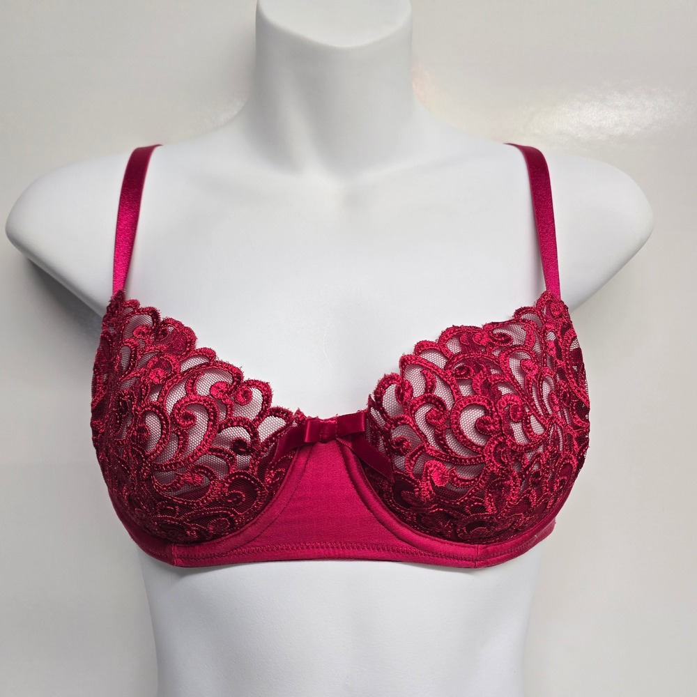 Victoria's Secret Wine Red Embroidered Unlined Underwire Demi Bra 36B - Picture 2 of 7